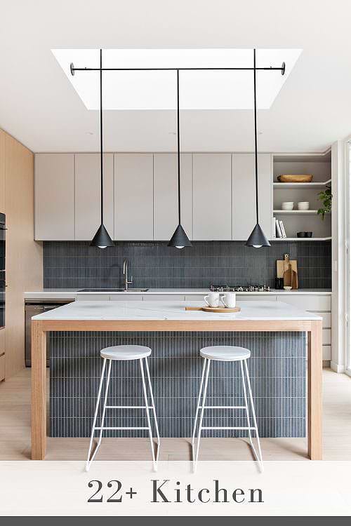 White Kitchen with Dark Backsplash