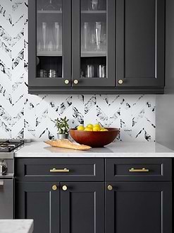 Black Cabinet Countertop White Chevron Marble Look Glass Mosaic Tile