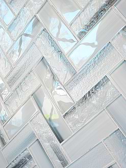 Blue Glass Large Herringbone Mosaic Backsplash Tile BA5507 12