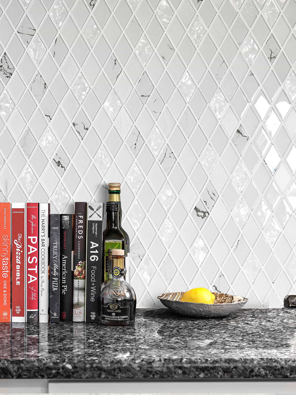 Blue pearl granite white glass backsplash tile BA5502 1