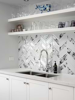 White Cabinet Countertop White Chevron Marble Look Glass Mosaic Tile