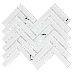 White Glass Herringbone Marble Look Mosaic Backsplash Tile BA5503 1