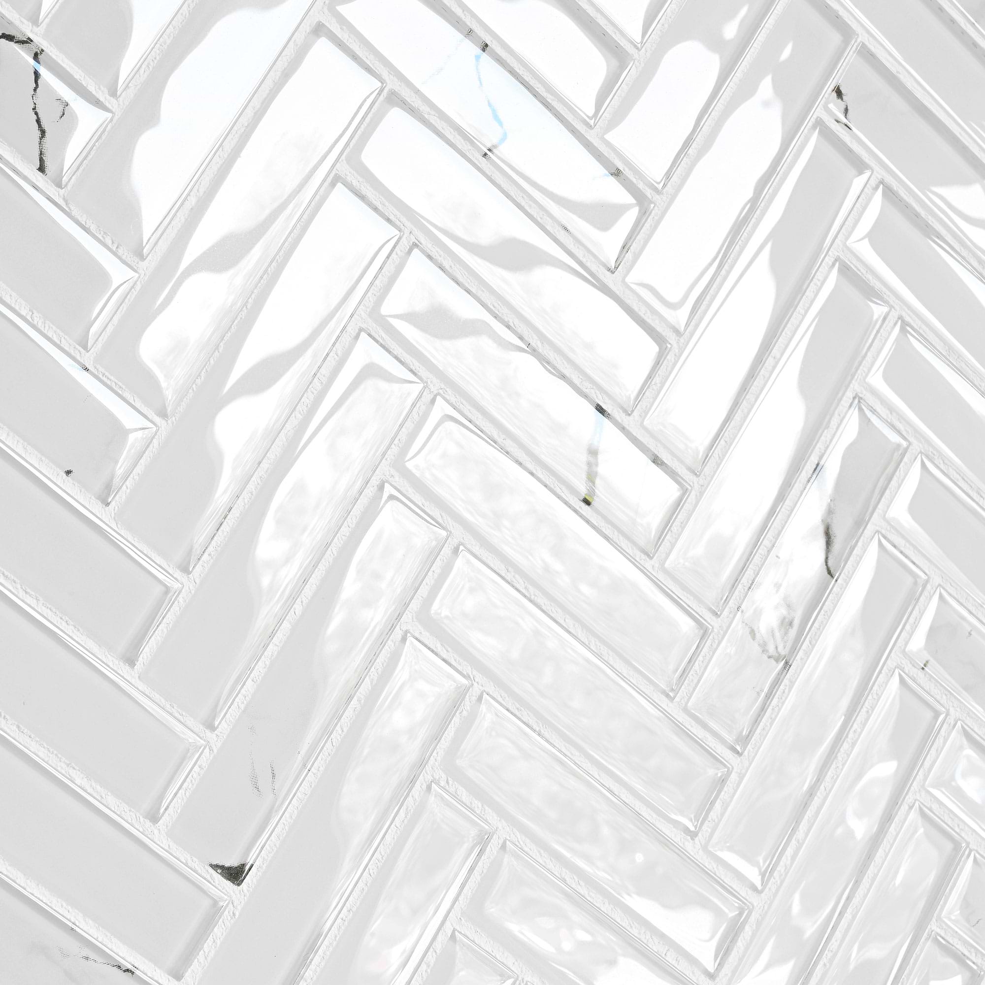 White Glass Herringbone Marble Look Mosaic Backsplash Tile BA5503 6