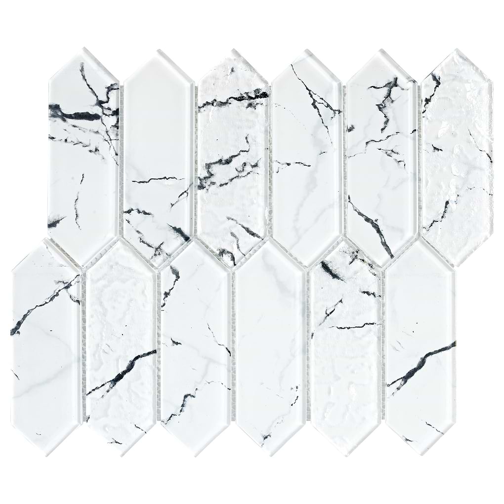 White Marble Look Glass Picket Mosaic Backsplash Tile BA5504 1
