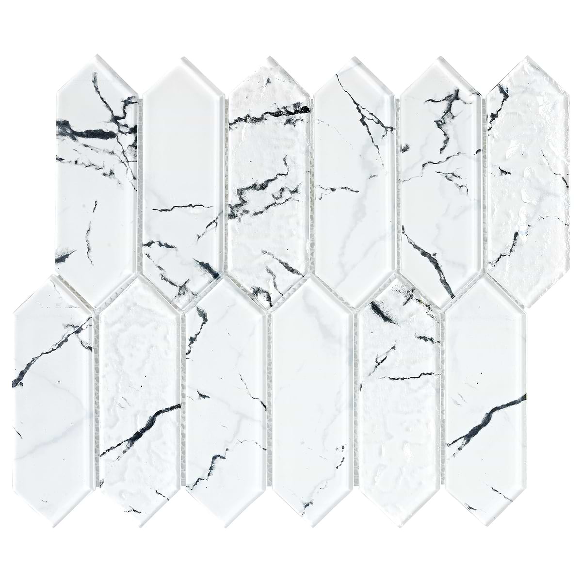 White Marble Look Glass Picket Mosaic Backsplash Tile BA5504 1