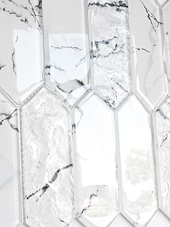 White Marble Look Glass Picket Mosaic Backsplash Tile BA5504 4
