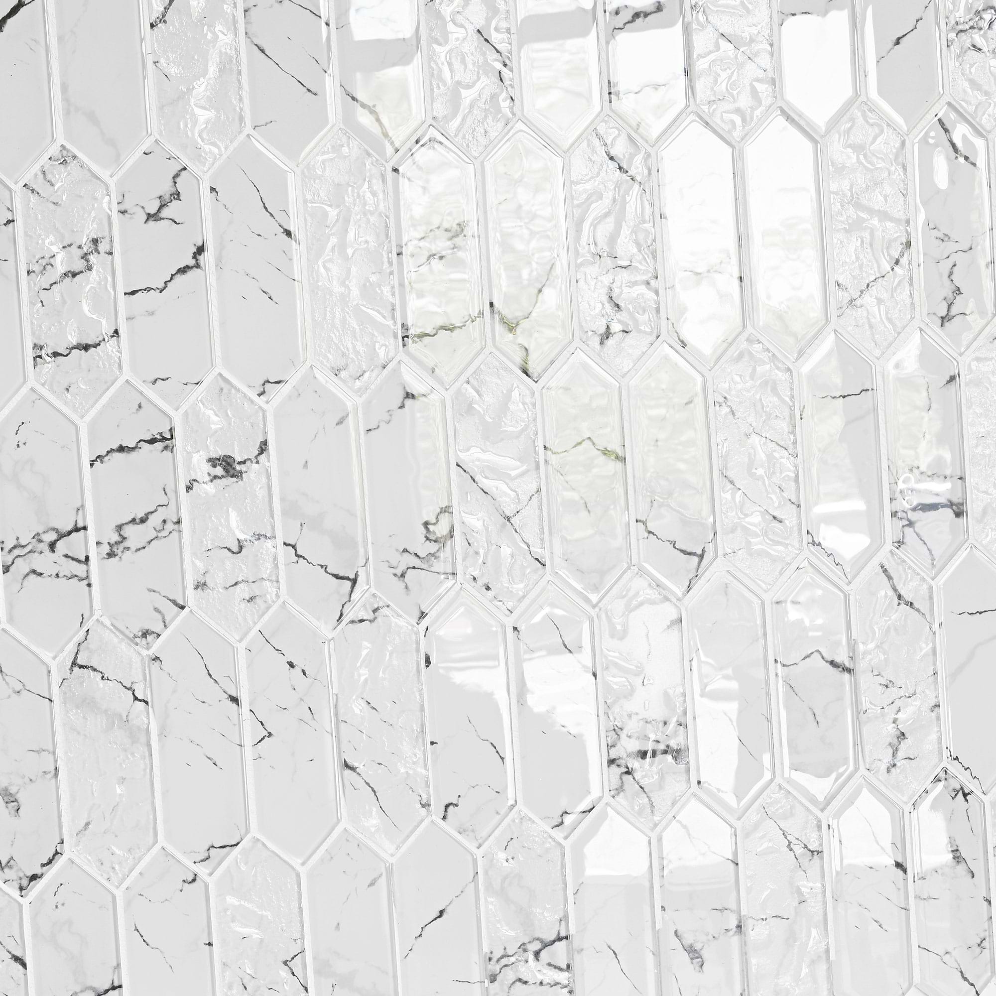 White Marble Look Glass Picket Mosaic Backsplash Tile BA5504 5