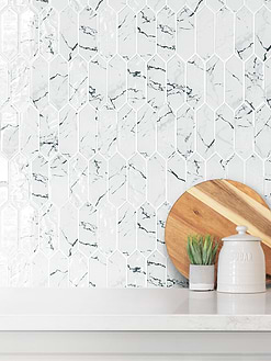 White Marble Look Glass Picket Mosaic Backsplash Tile BA5504