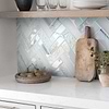 White quartz countertop Blue Glass Large Herringbone Mosaic Backsplash Tile BA5507