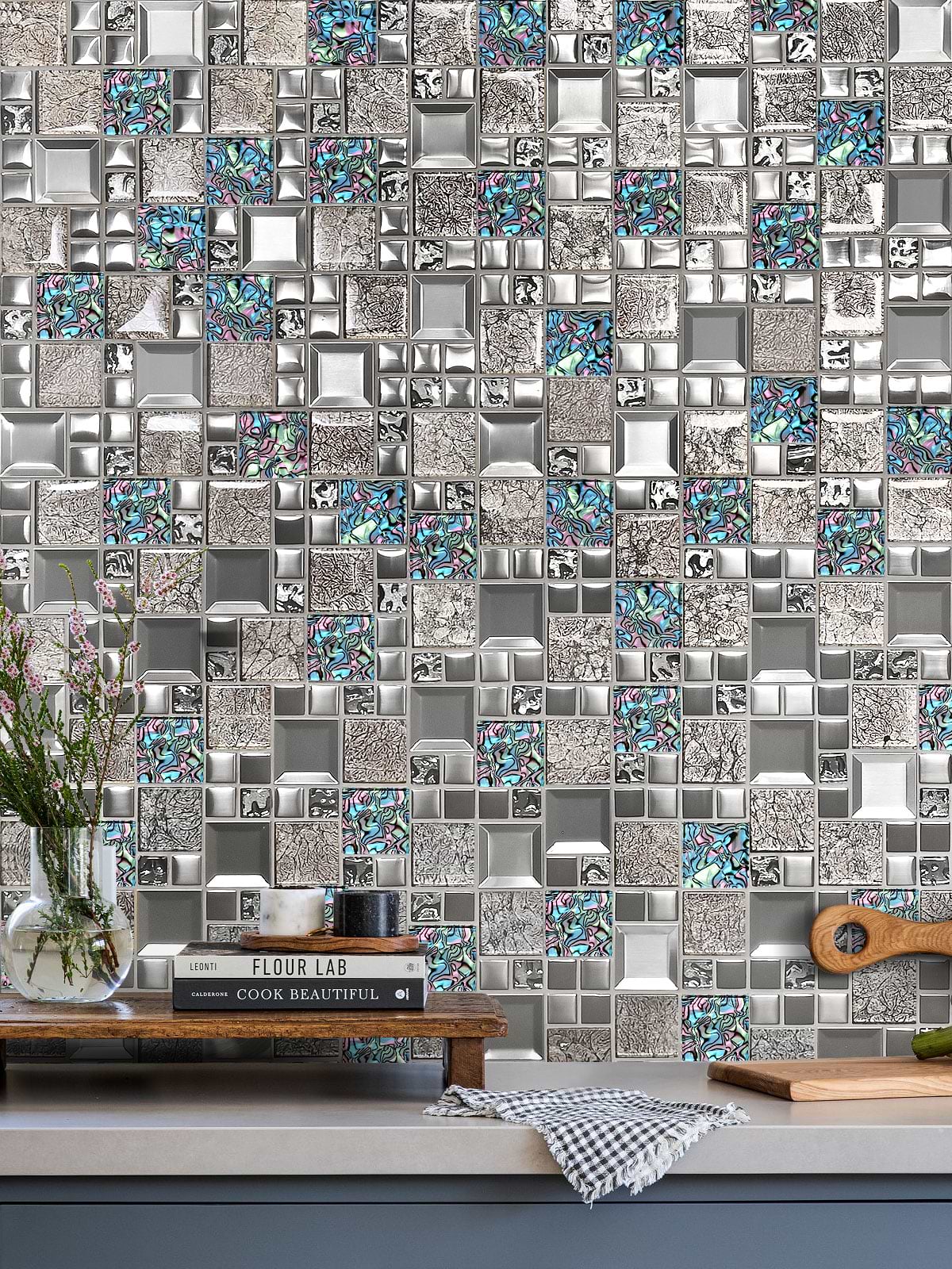 Glass Metal Gray Blue Backsplash Tile BA62011