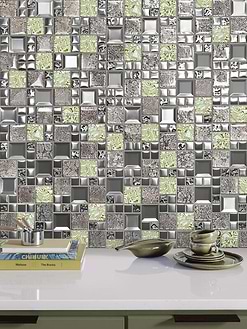 Glass Metal Green Shell Glass Backsplash Tile BA62012