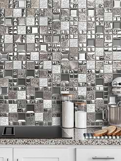 Glass Metal White Shell Glass Backsplash Tile BA62014