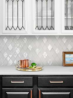 Brown Cabinet with White Glass Shell Diamond Tile BA6706