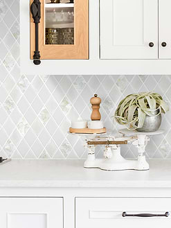 Full White Kitchen Cabinet Countertop Glass Shell Backsplash Tile BA6706