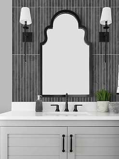 Gray Bathroom Vanity with Black Modern Backsplash Tile BA1081