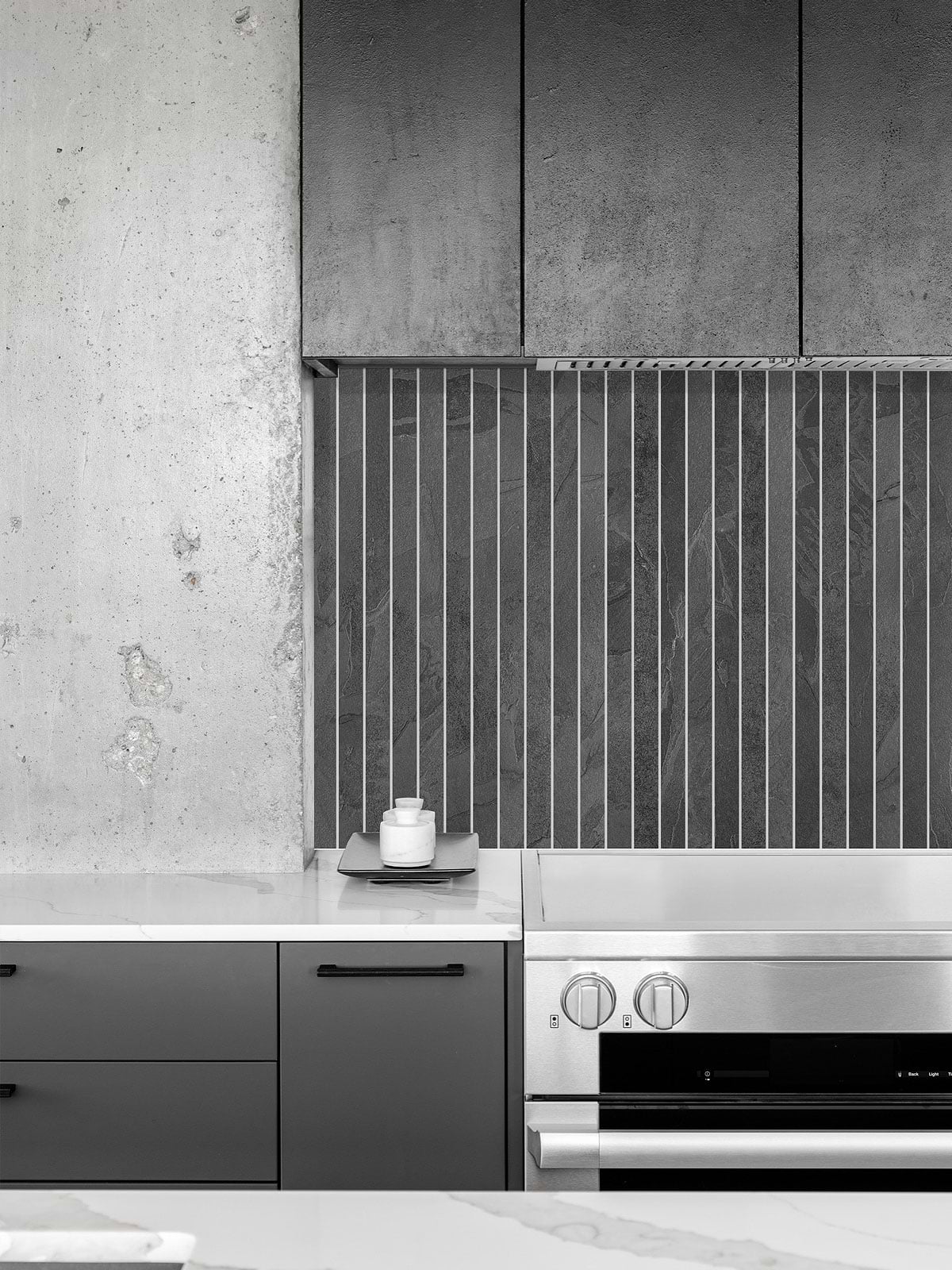 Gray Kitchen with Black Modern Backsplash Tile BA1081