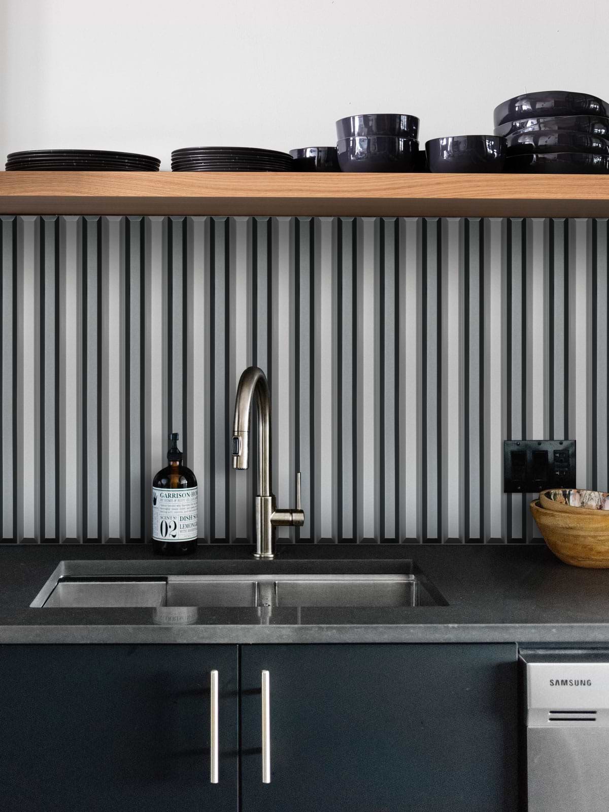 Modern Gray and Black Beveled Metallic Glass Backsplash Tile BA8020