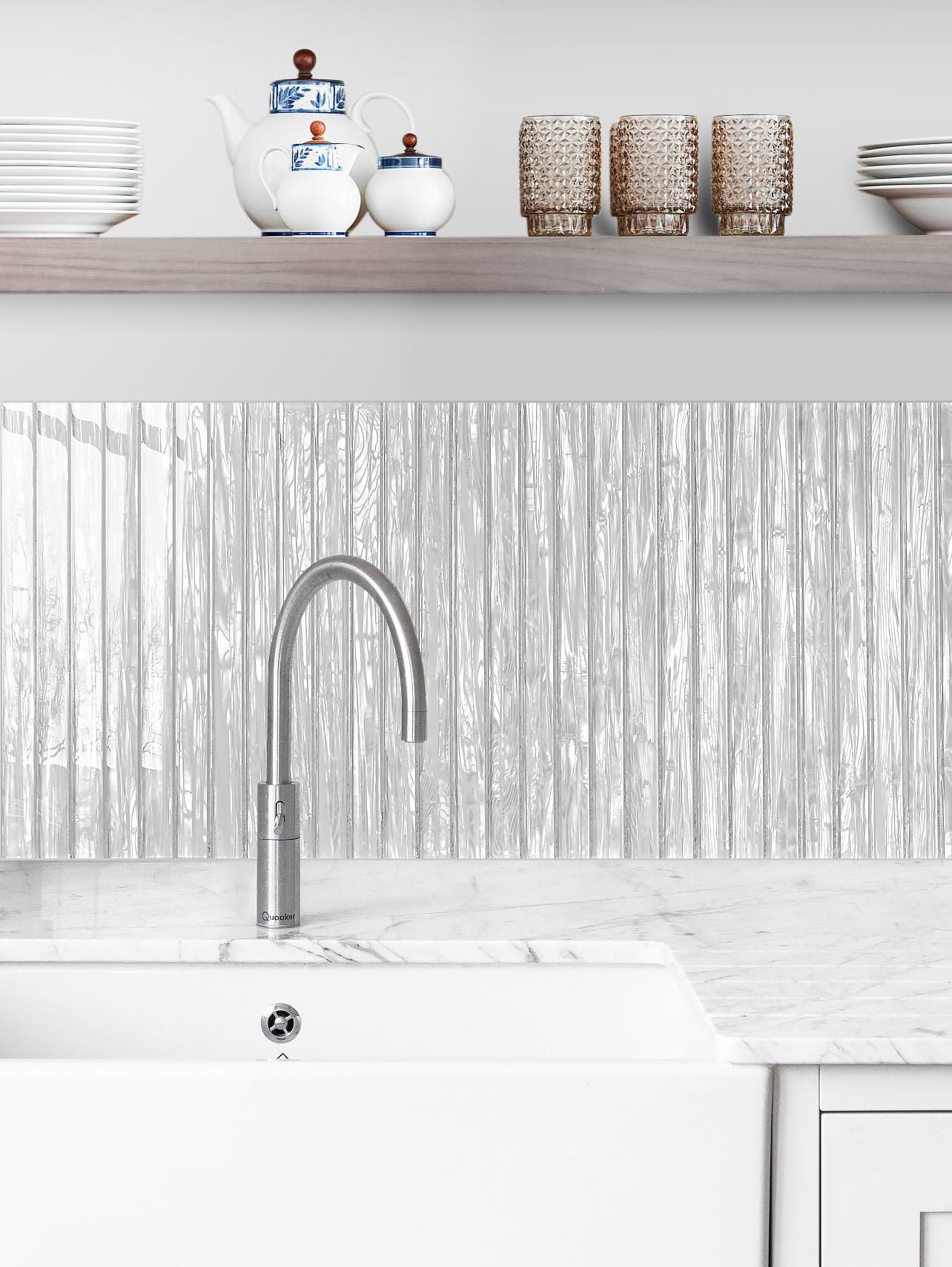 Shimmery White Glass Modern Backsplash Tile