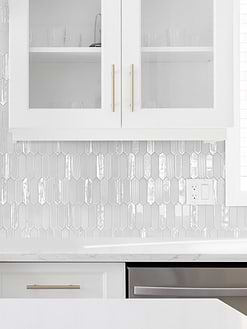 Full White Kitchen with Shell Glass Backsplash Tile BA6701