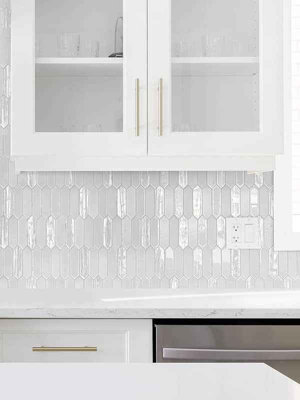 Full White Kitchen with Shell Glass Backsplash Tile BA6701