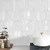 white glass mosaic tile with quartz countertop