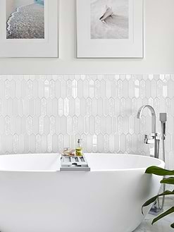 white glass mosaic wall tile with bathroom tub