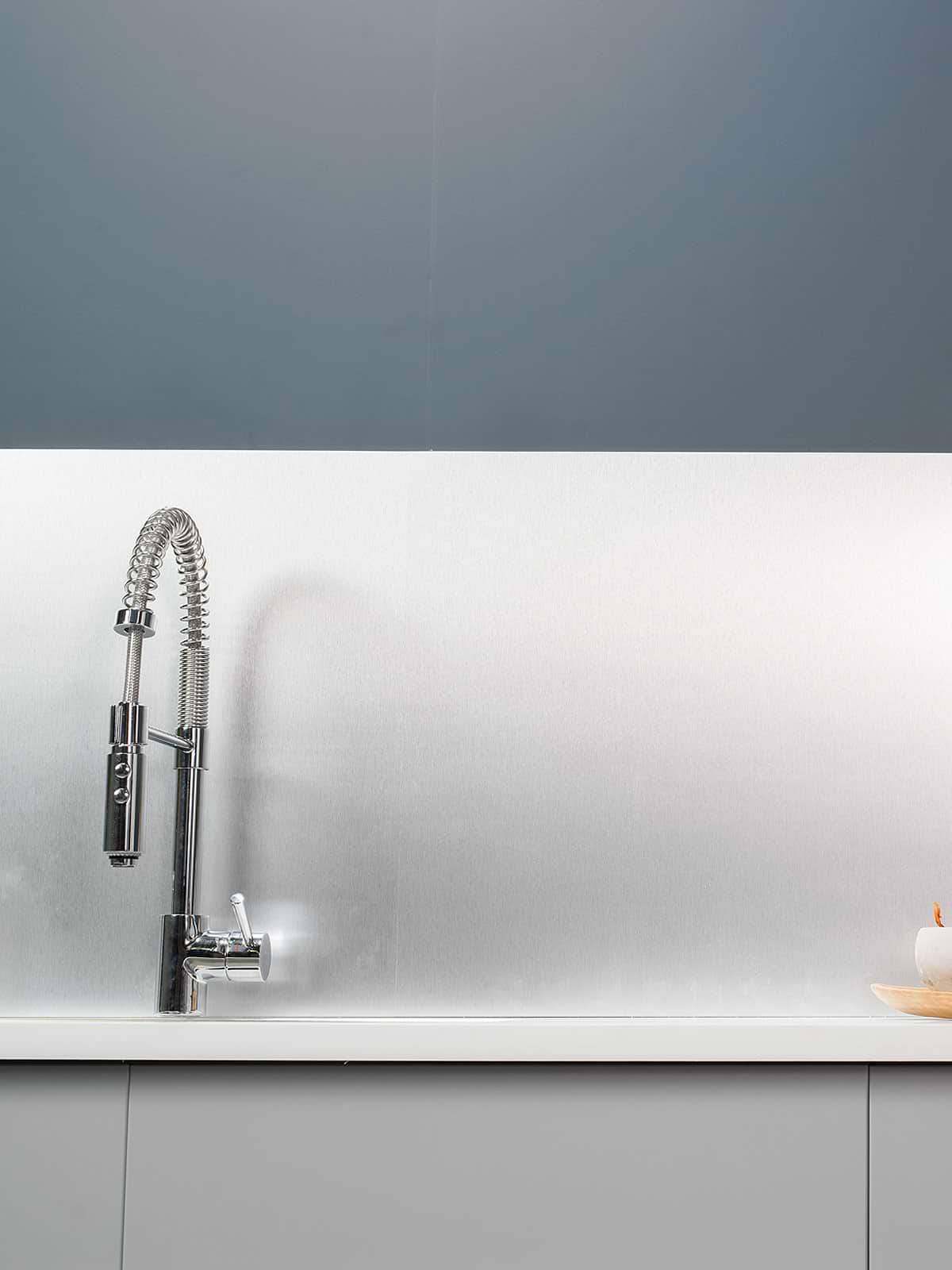 Gray Cabinets Modern Silver Metal Steel Groutless Backsplash Tile BA8802
