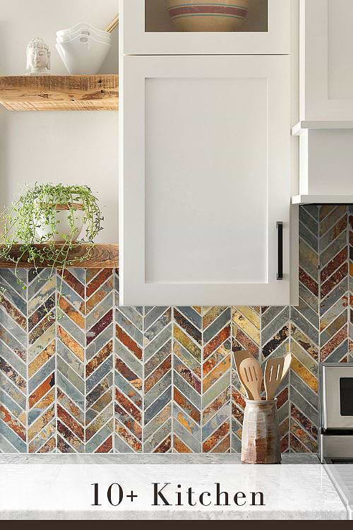 Rustic Tile Backsplash for White Cabinets