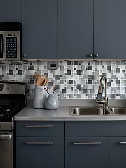 Black Kitchen Cabinet Gray Black Metallic Textured Glass Backsplash Tile BA8004
