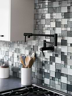 Black White Kitchen Gray Black Metallic Textured Glass Backsplash Tile BA8004