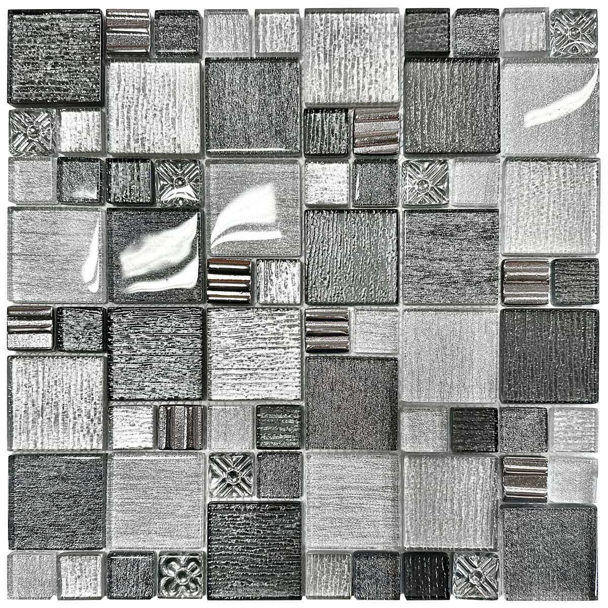 Gray Black Metallic Textured Glass Backsplash Tile 2 BA8004