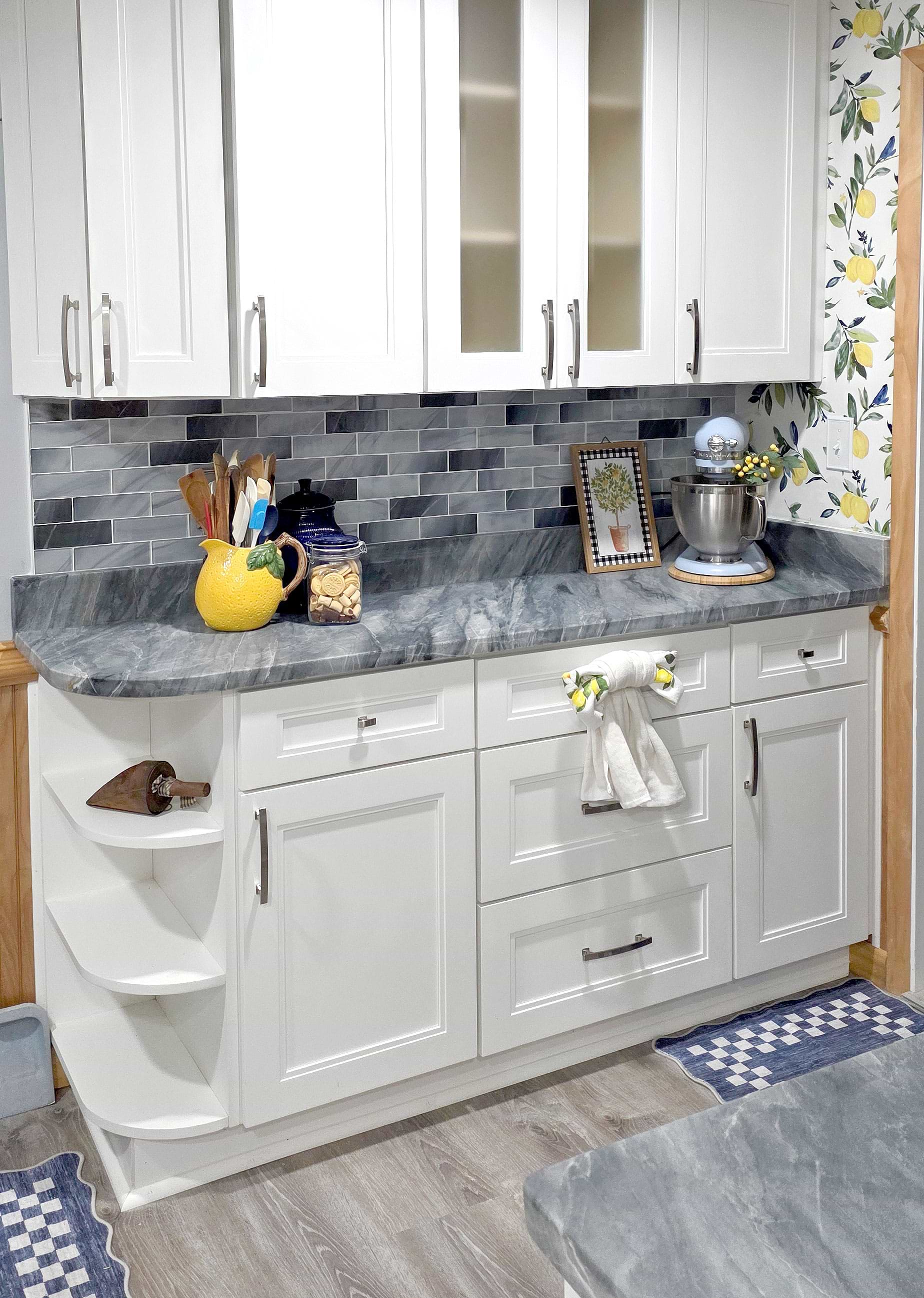 Blue Gray Glass Subway Tile – Coastal Backsplash with Sparkle