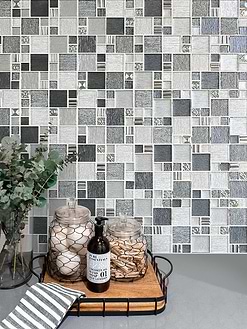 Gray Countertop Gray Black Metallic Textured Glass Backsplash Tile BA8004