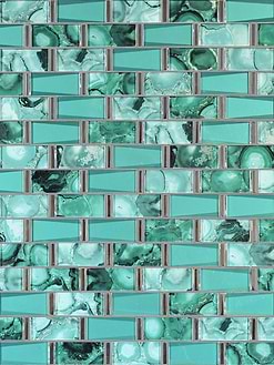 Green Unique Glass Subway Beveled Glass Backsplash Tile 5 BA8013