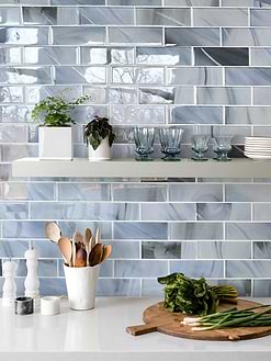 Quartz Countertop Blue Glass with Sparkle Design Subway Backsplash Tile BA8010