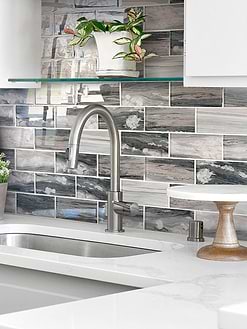 Quartz White CountertopGray Beige Subway Glass Backsplash Tile BA8010