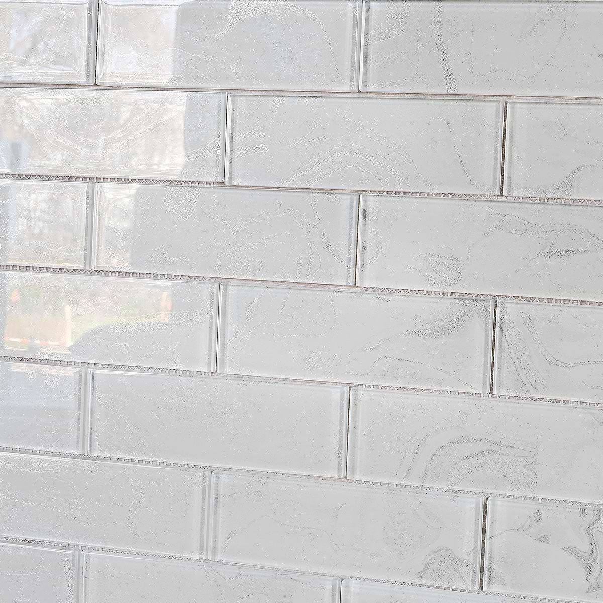 White Color Gray Veins Sparkle Glitter Design Backsplash Tile 8 BA8001