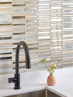 White Countertops Rose Gold Beveled Edge Glass Backsplash Tile BA8009