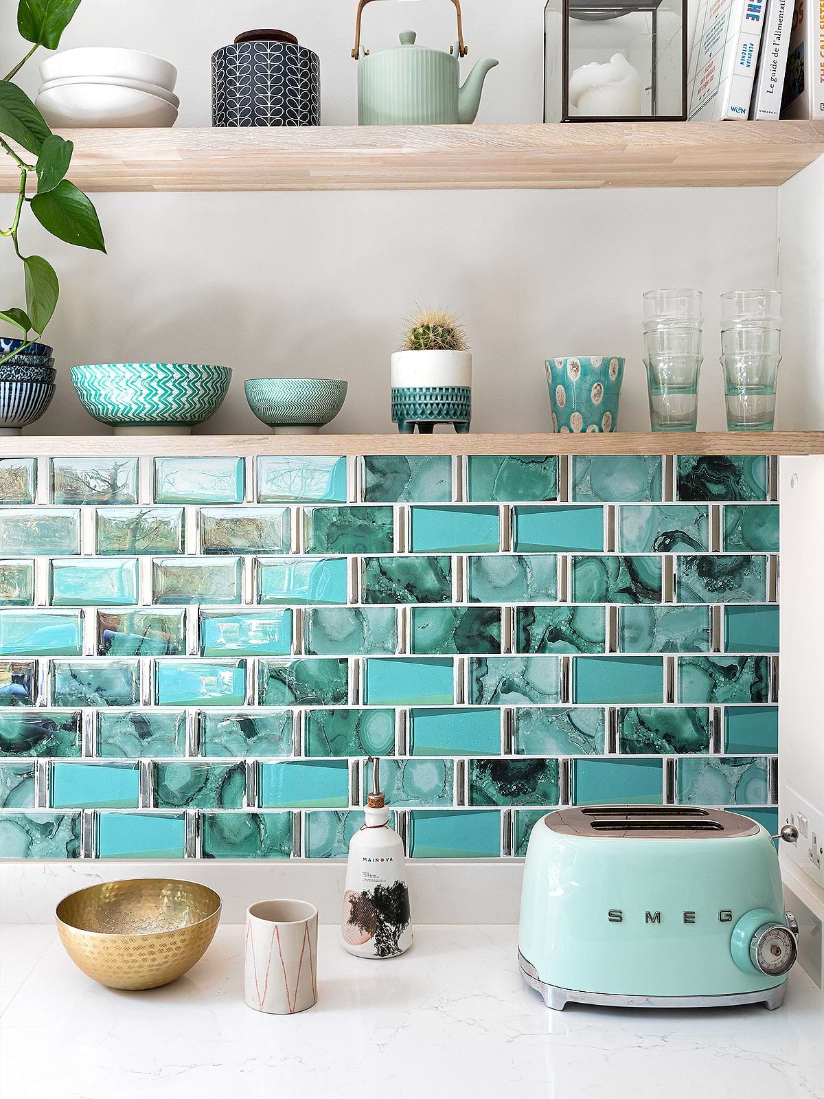 White Kitchen Countertop Green Unique Glass Subway Beveled Glass Backsplash Tile BA8013