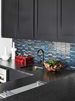 Black Kitchen Countertop Blue Rustic Glass Backsplash Tile BA6204