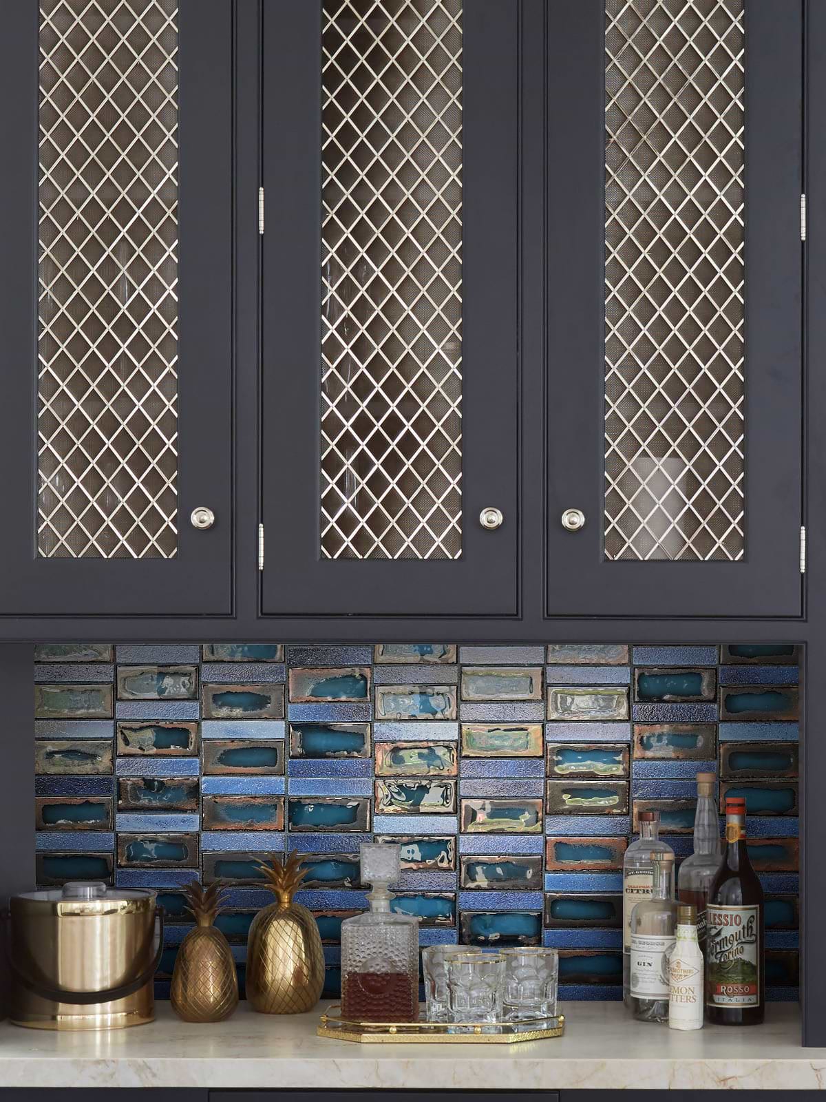 Dark Blue Kitchen Blue Rustic Glass Backsplash Tile BA6204