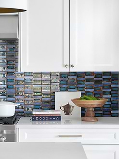 White Cabinet Blue Rustic Glass Backsplash Tile BA6204