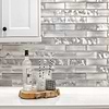Brown Cabinet with Space Brown Subway Glass Backsplash Tile