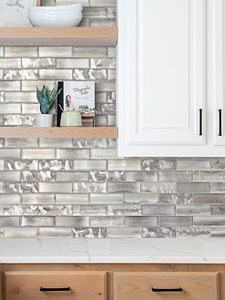 Brown Kitchen with Space Brown Subway Glass Backsplash Tile