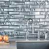 Gray Countertop with Space Blue Subway Glass Backsplash Tile