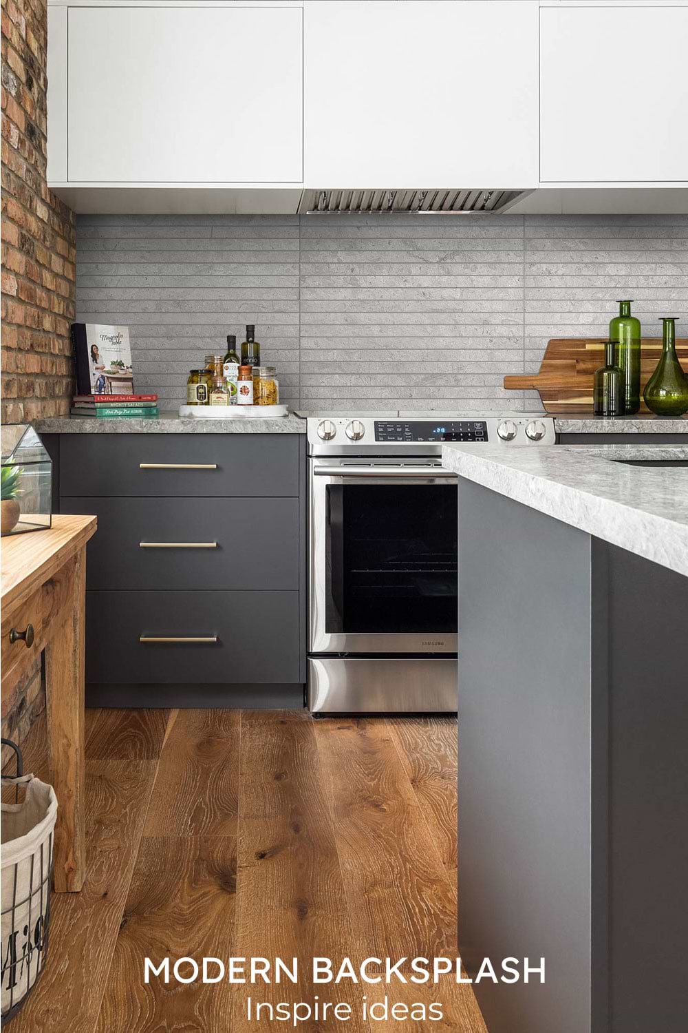 modern backsplash tile white and gray cabinets