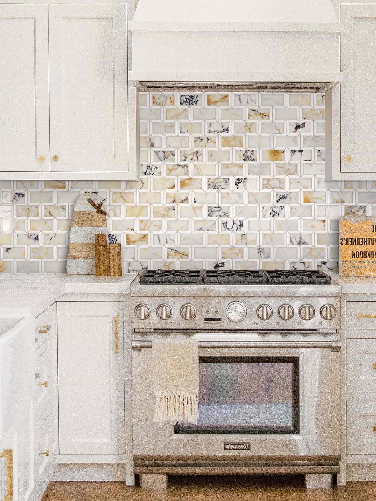 Beige Cabinet Multi Color Marble Backsplash Tile BA6330
