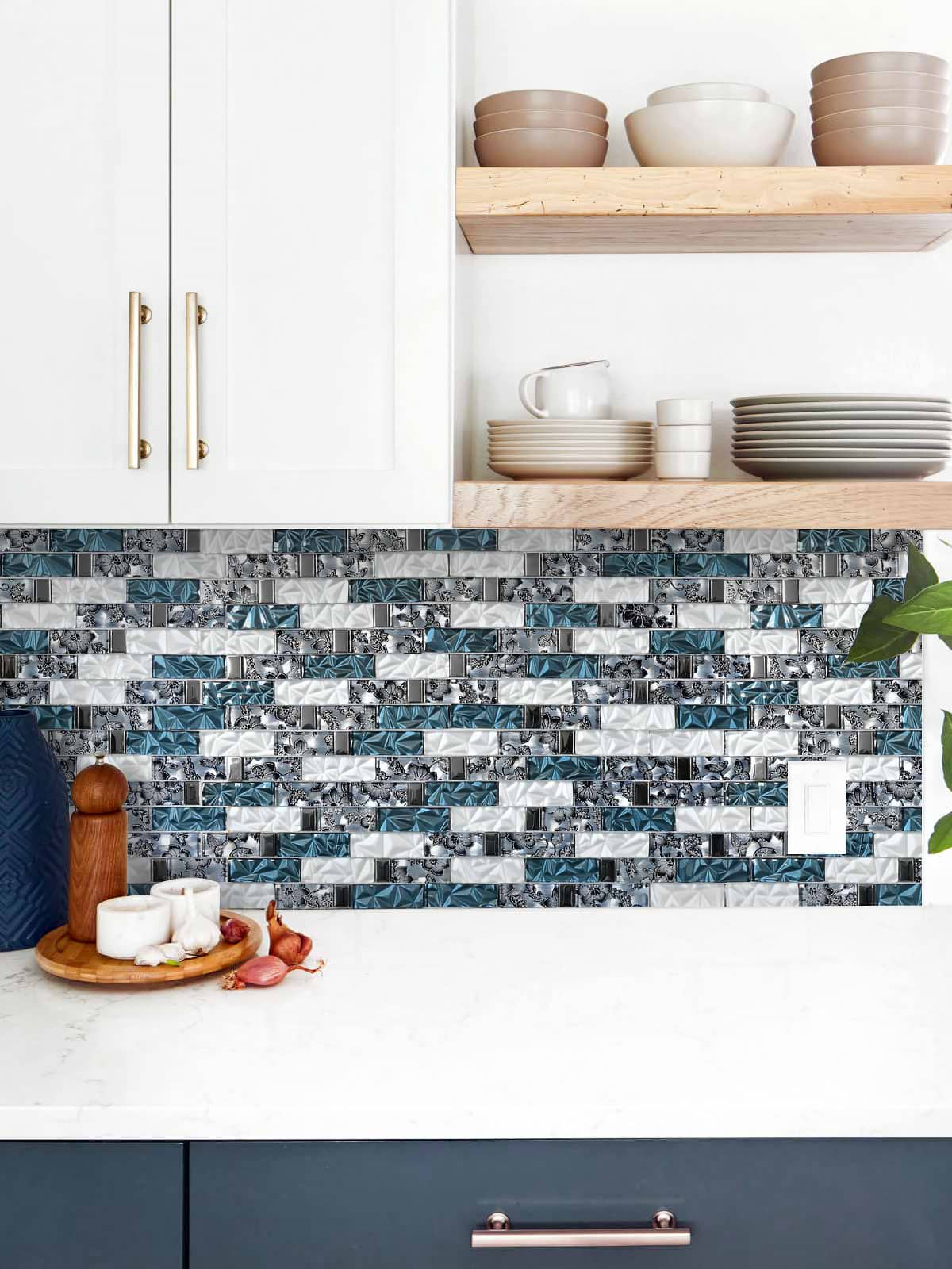 Blue White Kitchen Blue White Subway Glass Backsplash Tile BA8011