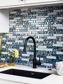 White Quartz Blue White Subway Glass Backsplash Tile BA8011