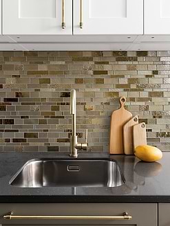 Black Countertop with Brown Glass Artisan Mosaic Tile BA7019